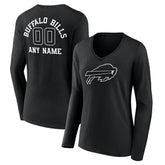 Women's Personalized Name & Number Monochrome Long Sleeve V-Neck T-Shirt - Buffalo Bills T-shirts