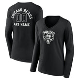 Women's Personalized Name & Number Monochrome Long Sleeve V-Neck T-Shirt - Chicago Bears T-shirts