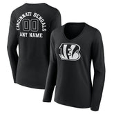 Women's Personalized Name & Number Monochrome Long Sleeve V-Neck T-Shirt - Cincinnati Bengals T-shirts