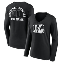 Women's Personalized Name & Number Monochrome Long Sleeve V-Neck T-Shirt - Cincinnati Bengals T-shirts