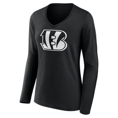 Women's Personalized Name & Number Monochrome Long Sleeve V-Neck T-Shirt - Cincinnati Bengals T-shirts