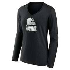 Women's Personalized Name & Number Monochrome Long Sleeve V-Neck T-Shirt - Cleveland Browns T-shirts