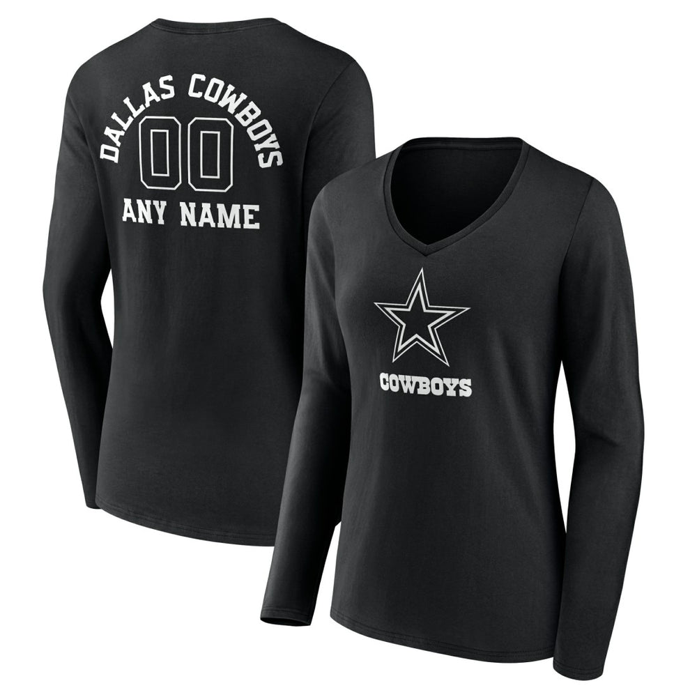 Women's Personalized Name & Number Monochrome Long Sleeve V-Neck T-Shirt - Dallas Cowboys T-shirts