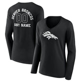 Women's Personalized Name & Number Monochrome Long Sleeve V-Neck T-Shirt - Denver Broncos T-shirts