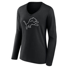 Women's Personalized Name & Number Monochrome Long Sleeve V-Neck T-Shirt - Detroit Lions T-shirts