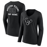 Women's Personalized Name & Number Monochrome Long Sleeve V-Neck T-Shirt - Houston Texans T-shirts