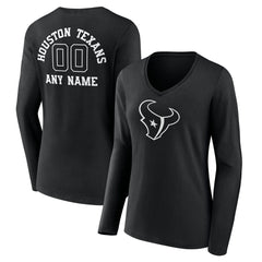 Women's Personalized Name & Number Monochrome Long Sleeve V-Neck T-Shirt - Houston Texans T-shirts