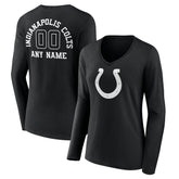 Women's Personalized Name & Number Monochrome Long Sleeve V-Neck T-Shirt - Indianapolis Colts T-shirts
