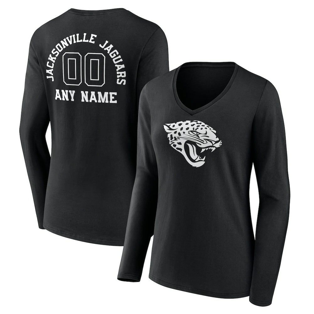 Women's Personalized Name & Number Monochrome Long Sleeve V-Neck T-Shirt - Jacksonville Jaguars T-shirts