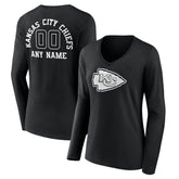 Women's Personalized Name & Number Monochrome Long Sleeve V-Neck T-Shirt - Kansas City Chiefs T-shirts