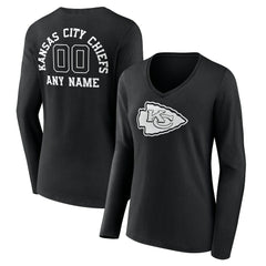 Women's Personalized Name & Number Monochrome Long Sleeve V-Neck T-Shirt - Kansas City Chiefs T-shirts