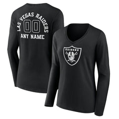 Women's Personalized Name & Number Monochrome Long Sleeve V-Neck T-Shirt - Las Vegas Raiders T-shirts