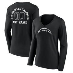 Women's Personalized Name & Number Monochrome Long Sleeve V-Neck T-Shirt - Los Angeles Chargers T-shirts