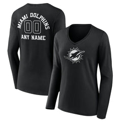 Women's Personalized Name & Number Monochrome Long Sleeve V-Neck T-Shirt - Miami Dolphins T-shirts
