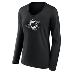 Women's Personalized Name & Number Monochrome Long Sleeve V-Neck T-Shirt - Miami Dolphins T-shirts