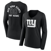 Women's Personalized Name & Number Monochrome Long Sleeve V-Neck T-Shirt - New York Giants T-shirts