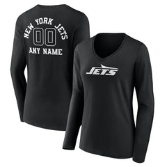 Women's Personalized Name & Number Monochrome Long Sleeve V-Neck T-Shirt - New York Jets T-shirts
