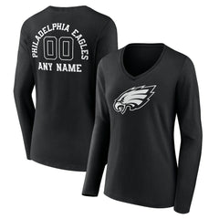 Women's Personalized Name & Number Monochrome Long Sleeve V-Neck T-Shirt - Philadelphia Eagles T-shirts