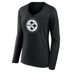 Women's Personalized Name & Number Monochrome Long Sleeve V-Neck T-Shirt - Pittsburgh Steelers T-shirts
