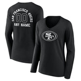 Women's Personalized Name & Number Monochrome Long Sleeve V-Neck T-Shirt - San Francisco 49ers T-shirts