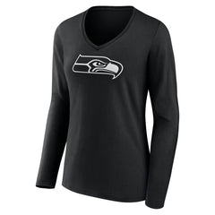 Women's Personalized Name & Number Monochrome Long Sleeve V-Neck T-Shirt - Seattle Seahawks T-shirts