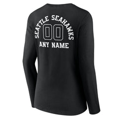 Women's Personalized Name & Number Monochrome Long Sleeve V-Neck T-Shirt - Seattle Seahawks T-shirts