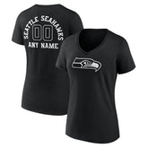 Women's Personalized Name & Number Monochrome V-Neck T-Shirt - Seattle Seahawks T-shirts