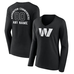 Women's Personalized Name & Number Monochrome Long Sleeve V-Neck T-Shirt - Washington Commanders T-shirts