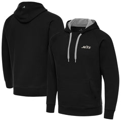 Antigua Brushed Carbon Victory Pullover Hoodie - New York Jets Hoodies