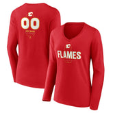 NHL Calgary Flames Women's Personalized Name & Number Midfielder Long Sleeve V-Neck T-Shirt