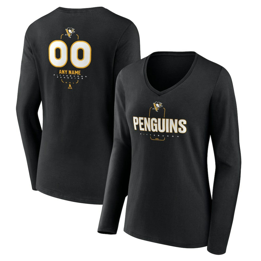 NHL Pittsburgh Penguins Women's Personalized Name & Number Midfielder Long Sleeve V-Neck T-Shirt