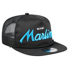 Black Miami Marlins New Era Retro Satin Script Golfer Adjustable Hat