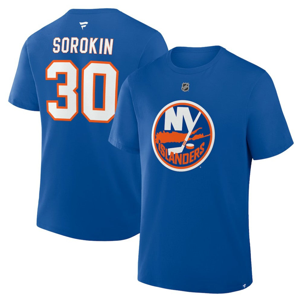NHL Ilya Sorokin New York Islanders Fanatics Authentic Stack Name & Number T-Shirt
