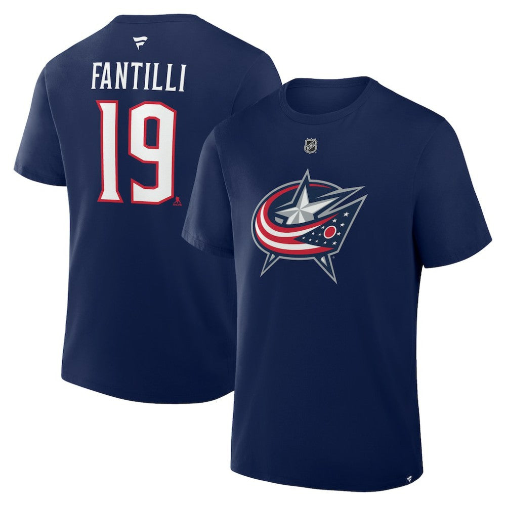 NHL Adam Fantilli Columbus Blue Jackets Fanatics Authentic Stack Name & Number T-Shirt