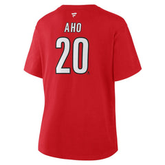 NHL Sebastian Aho Carolina Hurricanes Fanatics Women's Authentic Stack Name & Number T-Shirt