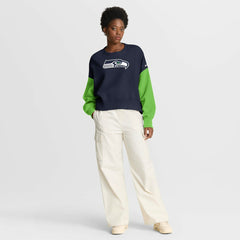 Women's Oversized Color-Block Pullover Sweatshirt - Seattle Seahawks Pullover