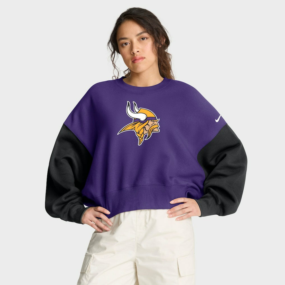 Women's Oversized Color-Block Pullover Sweatshirt - Minnesota Vikings Pullover