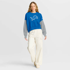 Women's Oversized Color-Block Pullover Sweatshirt - Detroit Lions Pullover