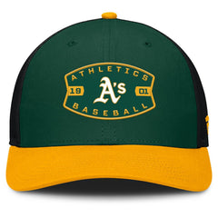 Green/Gold Athletics Fanatics Cutoff Adjustable Trucker Hat