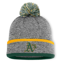 Heather Gray Athletics Fanatics Backstop Cuffed Knit Hat with Pom