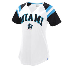 White/Black Miami Marlins Starter Women's Game On Notch Neck Raglan T-Shirt