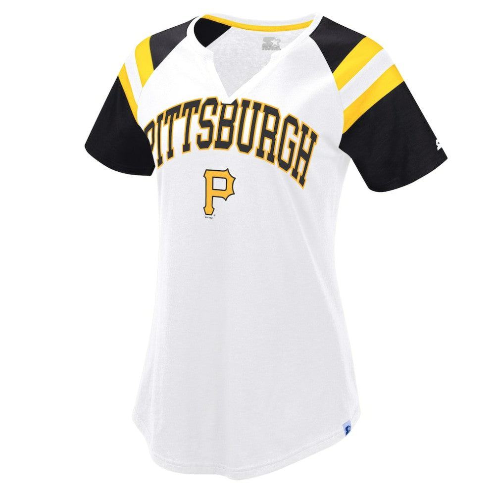 White/Black Pittsburgh Pirates Starter Women's Game On Notch Neck Raglan T-Shirt
