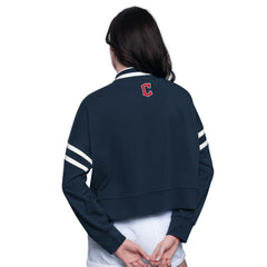 Navy Cleveland Guardians Starter Women's Power Play Cropped Pullover Sweatshirt