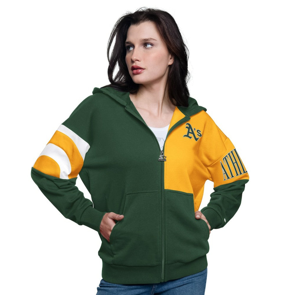 Green/Gold Athletics Starter Women's Curve Ball Full Zip Hoodie Sweatshirt