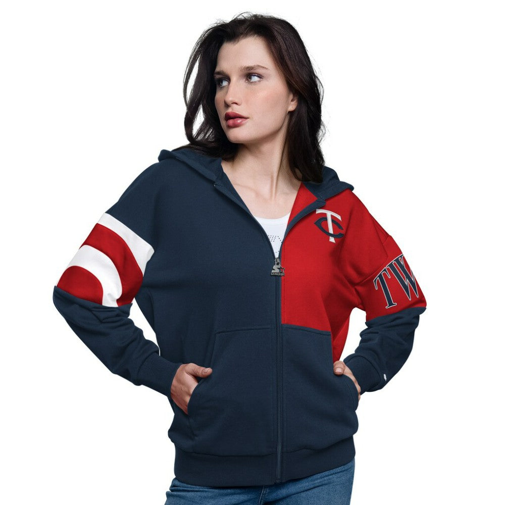 Navy/Red Minnesota Twins Starter Women's Curve Ball Full Zip Hoodie Sweatshirt