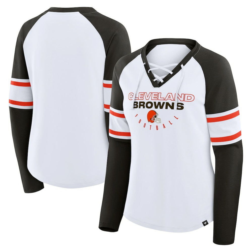 Women's Redzone Blitz Package Raglan Lace-Up V-Neck Long Sleeve T-Shirt - Cleveland Browns T-shirts