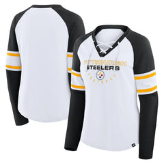 Women's Redzone Blitz Package Raglan Lace-Up V-Neck Long Sleeve T-Shirt - Pittsburgh Steelers T-shirts