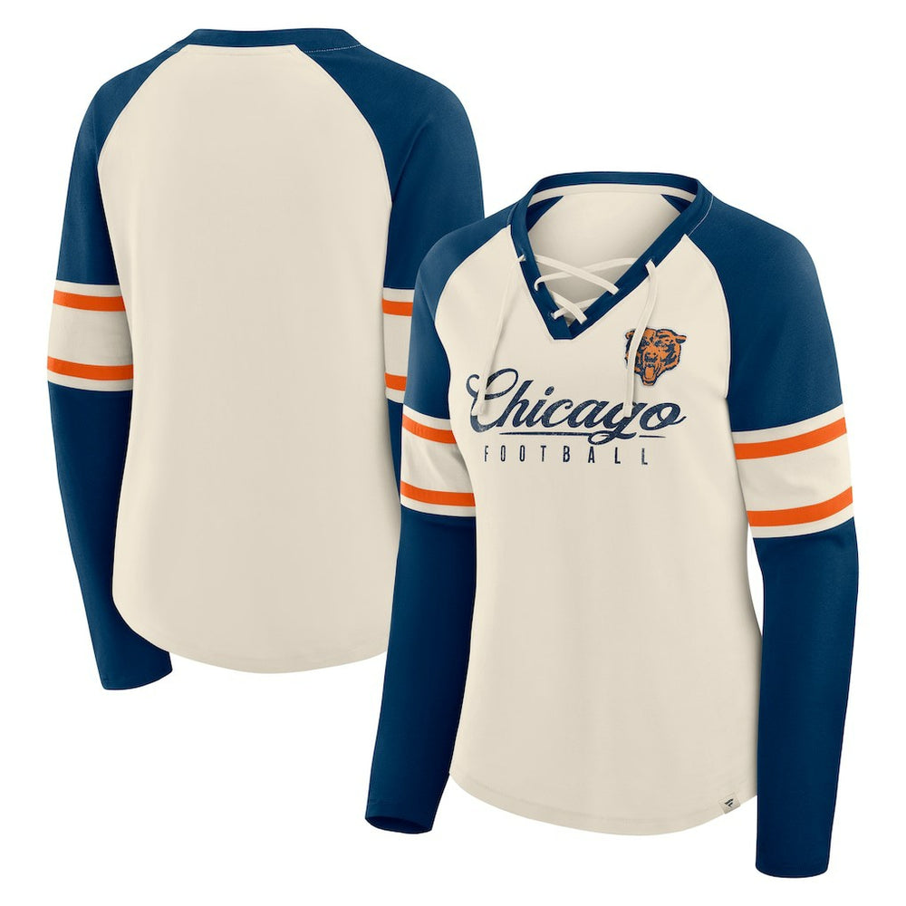 Women's Hometown Gridiron Hero Raglan Lace-Up V-Neck Long Sleeve T-Shirt - Chicago Bears T-shirts