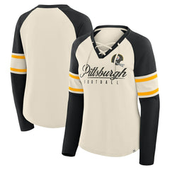 Women's Hometown Gridiron Hero Raglan Lace-Up V-Neck Long Sleeve T-Shirt - Pittsburgh Steelers T-shirts