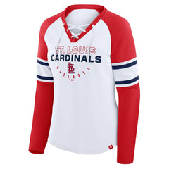 White/Red St. Louis Cardinals Fanatics Women's Blitz Package Raglan Lace-Up V-Neck Long Sleeve T-Shirt